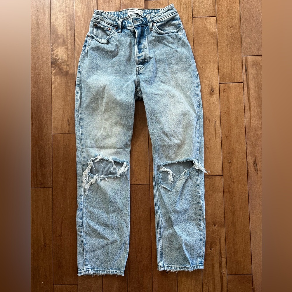 Abercrombie & Fitch Light Blue Ripped Slim Straight Jeans